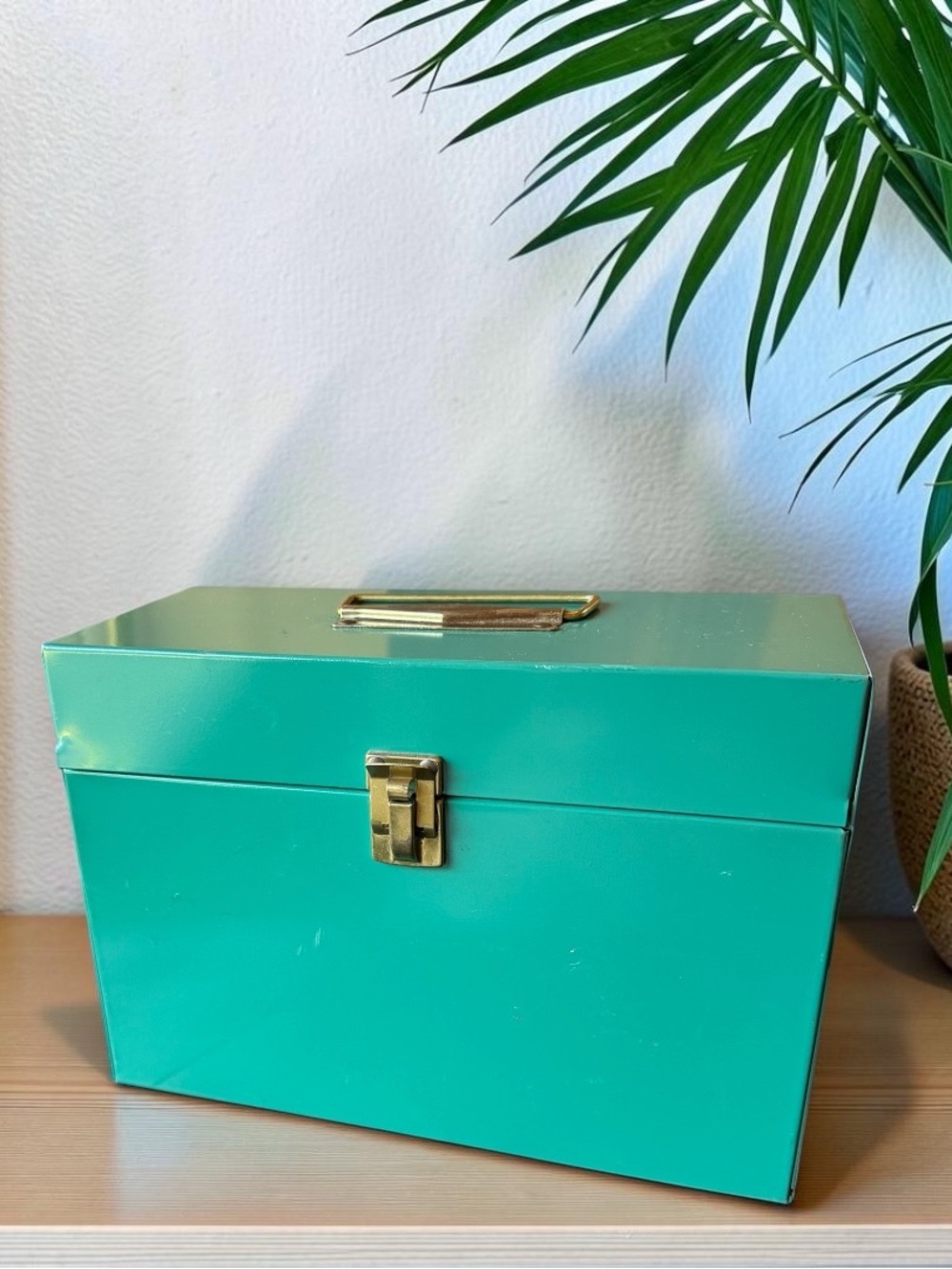 Vintage Worcester T&S Rochdale Mass Green Metal Storage Box Industrial Organizer